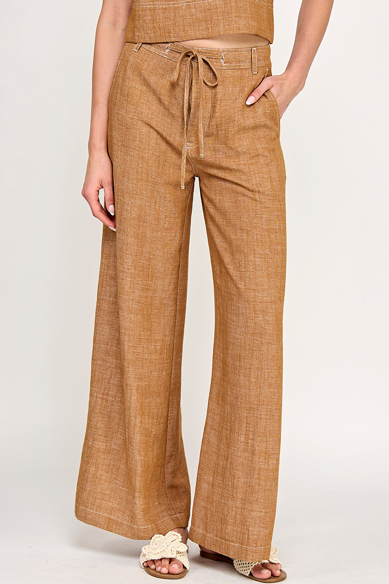 Linen Stitch Wide Pant - brown, womens top/matching set collection
