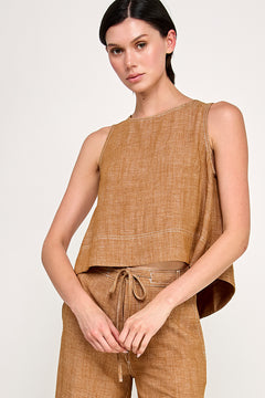 Sleeveless Linen Top - brown, womens top/matching set collection