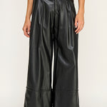 Wide Leg Leather Pant - black, womens pant collection