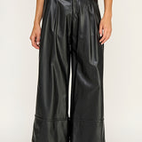 Wide Leg Leather Pant - black, womens pant collection