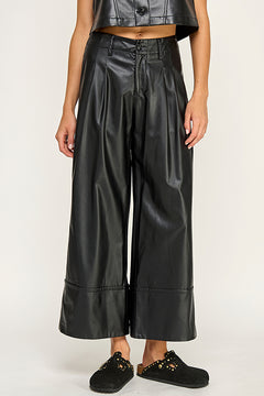 Wide Leg Leather Pant - black, womens pant collection