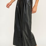 Wide Leg Leather Pant - black, womens pant collection