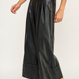 Wide Leg Leather Pant - black, womens pant collection