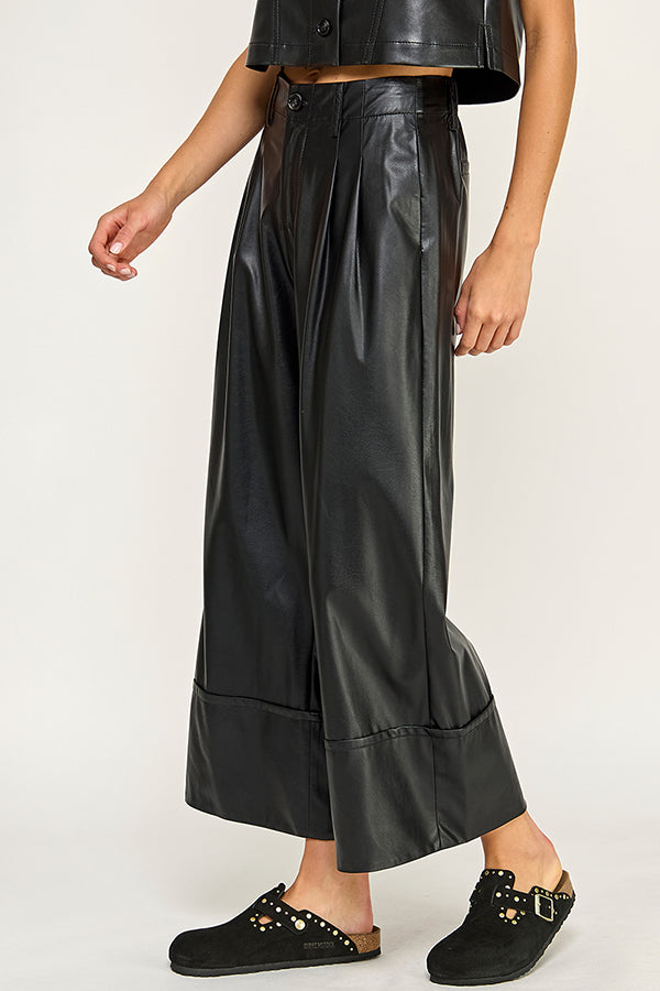 Wide Leg Leather Pant - black, womens pant collection