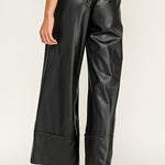 Wide Leg Leather Pant - black, womens pant collection