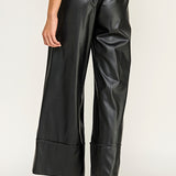 Wide Leg Leather Pant - black, womens pant collection