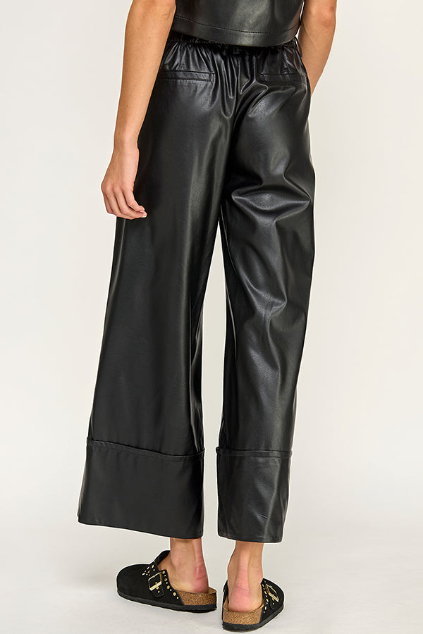 Wide Leg Leather Pant - black, womens pant collection