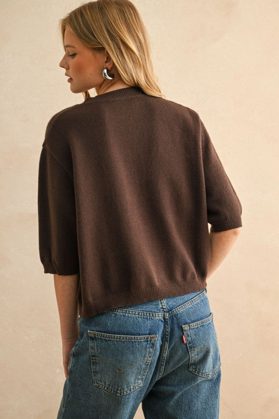 Short Sleeve Sweater Top - brown, womens top collection