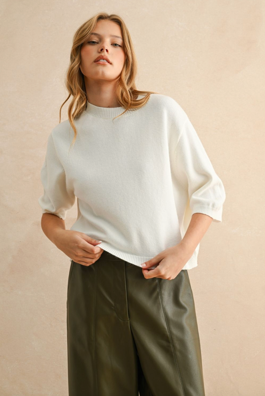 Short Sleeve Sweater Top - white, womens top collection