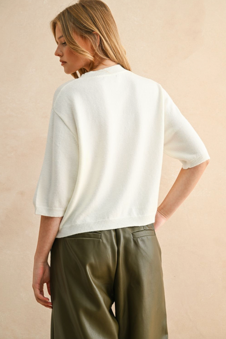 Short Sleeve Sweater Top - white, womens top collection