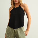 Crochet Knit Halter Neck Top