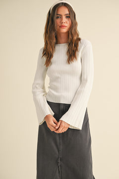Ribbed Long Sleeve Knit Top