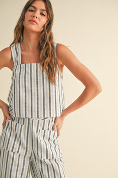 Stripe Pattern Top - Tan/Navy, Women's Tops Collection