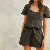 Stretch Cotton Button Front Top - Charcoal, Women's Tops Collection