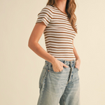 Stripe Knit Top -brown/white stripe, womens shirt collection