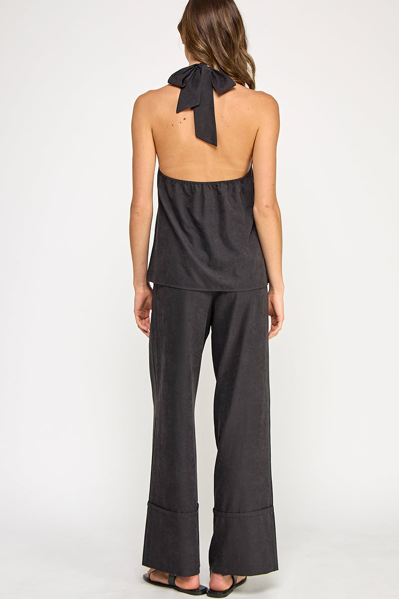 Wide Leg Drawstring Pant - black, womens pants/matching set collection