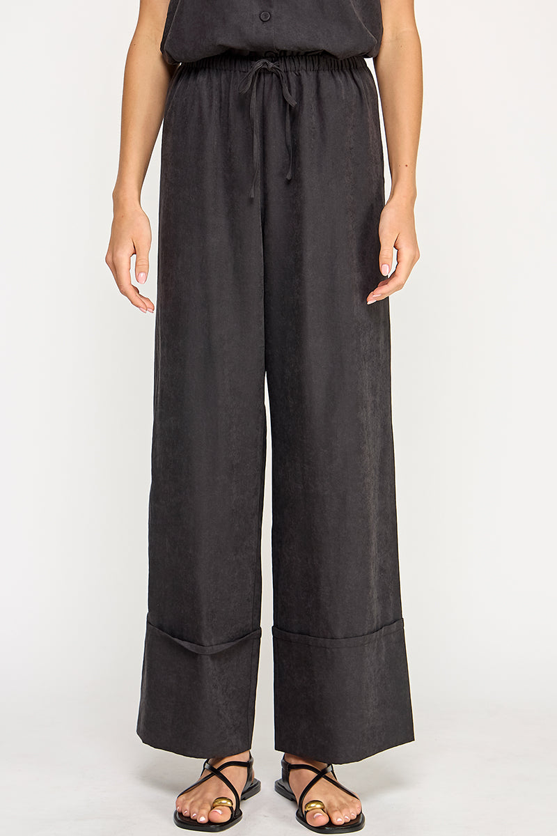 Wide Leg Drawstring Pant - black, womens pants/matching set collection