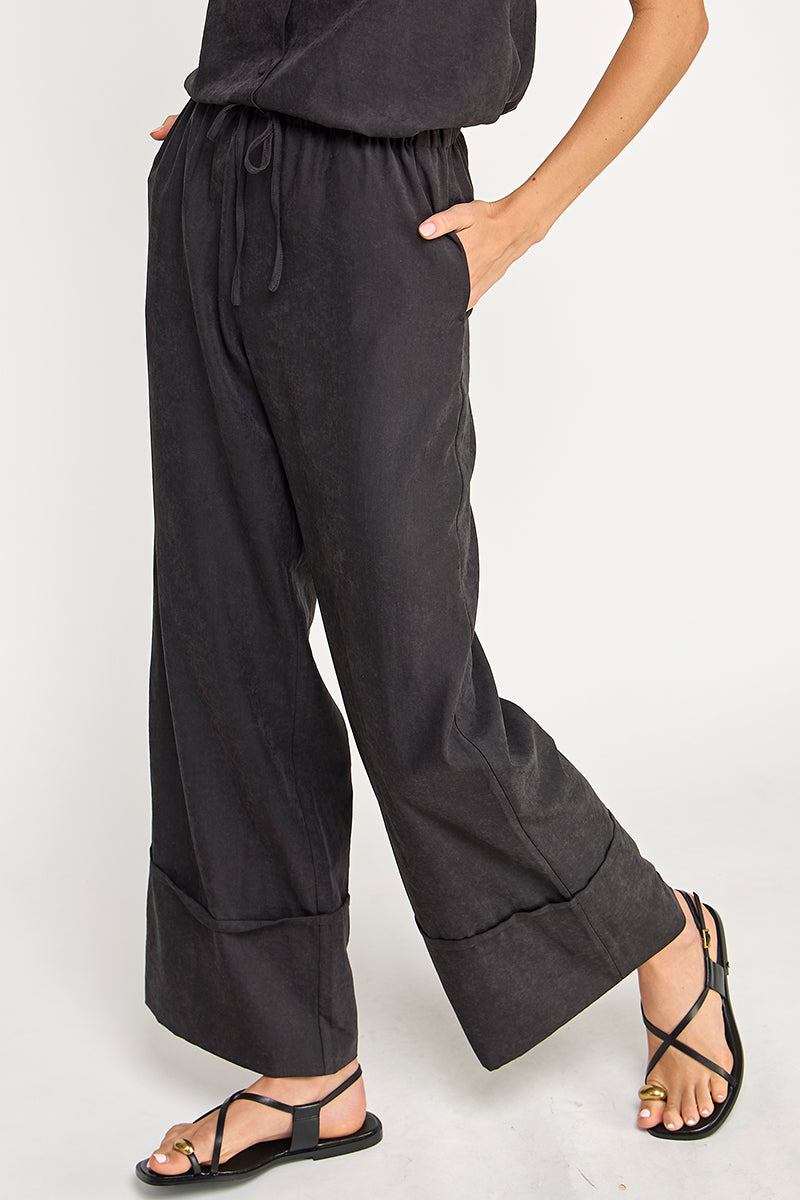 Wide Leg Drawstring Pant - black, womens pants/matching set collection