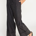Wide Leg Drawstring Pant - black, womens pants/matching set collection