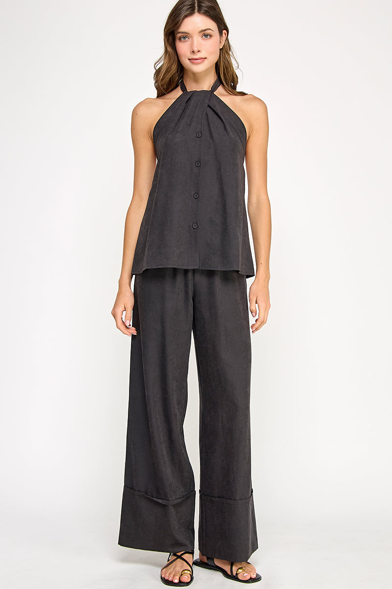 Wide Leg Drawstring Pant - black, womens pants/matching set collection
