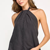Halter Vest With Button Front - black, womens top/matching set collection
