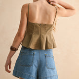 Suede Flared Bottom V Neck Top