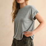 Short Sleeve Tencel Top - cement, womens shirt collection