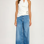 Cowl Neck Halter Top - Off White, Women's Tops Collection