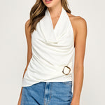 Cowl Neck Halter Top - Off White, Women's Tops Collection