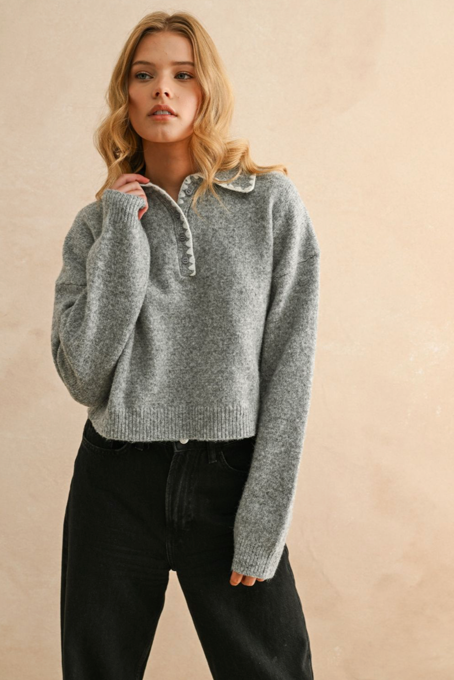 Stitch Detail Pullover Sweater - grey, womens sweater collection