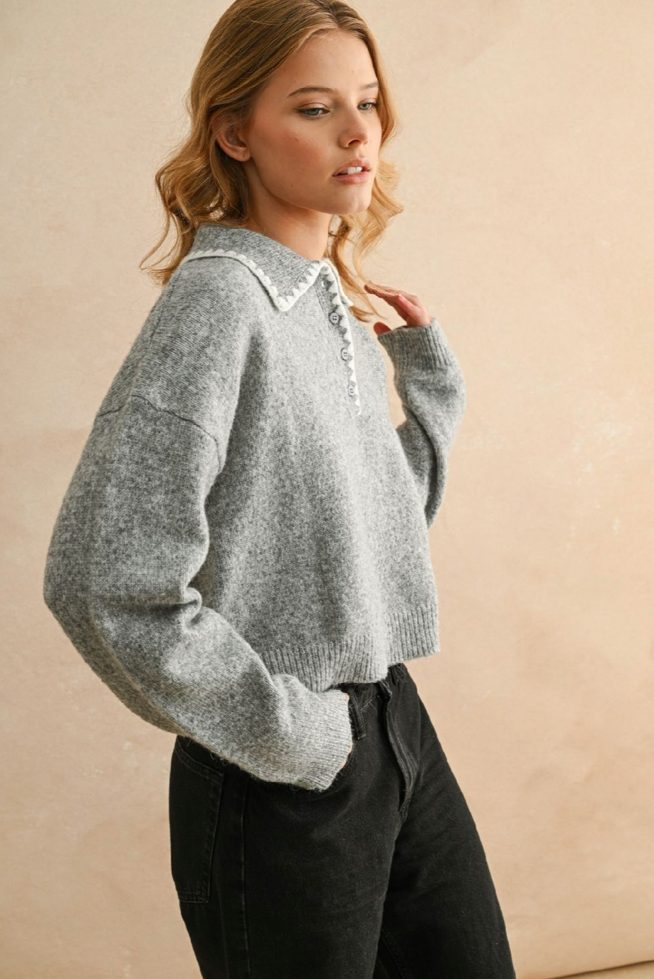 Stitch Detail Pullover Sweater - grey, womens sweater collection