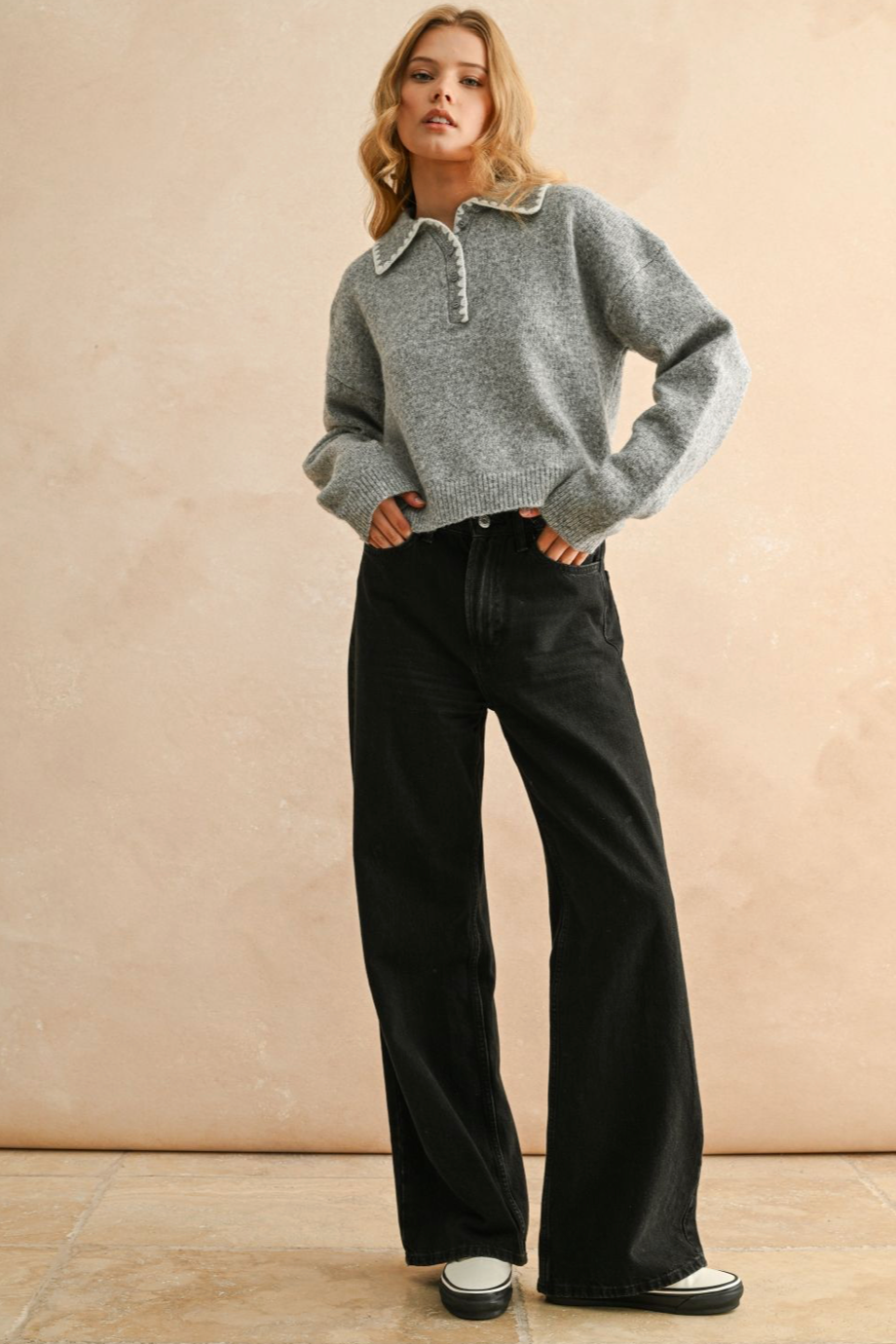 Stitch Detail Pullover Sweater - grey, womens sweater collection