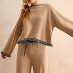 Ruffle Bottom Hem Sweater - grey/mocha, womens top/matching set collection