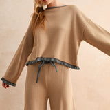 Ruffle Bottom Hem Sweater - grey/mocha, womens top/matching set collection