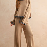 Ruffle Bottom Hem Knit Pant - mocha/grey, womens pants/matching set collection