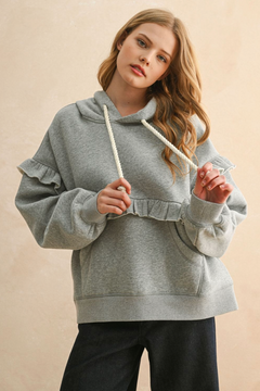 Ruffle Detail Sweatshirt - Heather Grey, Women's Tops Collection