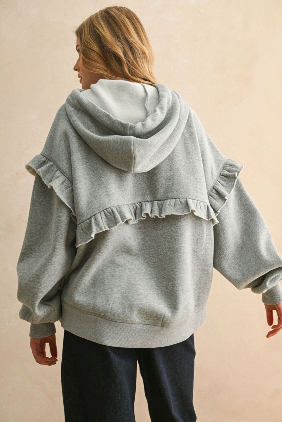 Ruffle Detail Sweatshirt - Heather Grey, Women's Tops Collection