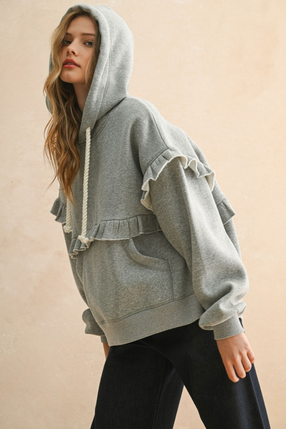 Ruffle Detail Sweatshirt - Heather Grey, Women's Tops Collection