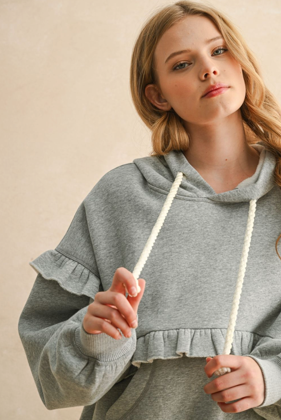Ruffle Detail Sweatshirt - Heather Grey, Women's Tops Collection