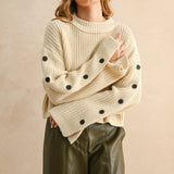 Wide Neck Long Sleeve Sweater Top - beige, womens sweater collection