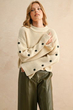 Wide Neck Long Sleeve Sweater Top - beige, womens sweater collection