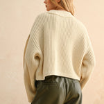 Wide Neck Long Sleeve Sweater Top - beige, womens sweater collection