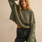 Wide Neck Long Sleeve Sweater Top - olive, womens sweater collection