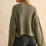 Wide Neck Long Sleeve Sweater Top - olive, womens sweater collection