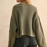 Wide Neck Long Sleeve Sweater Top - olive, womens sweater collection