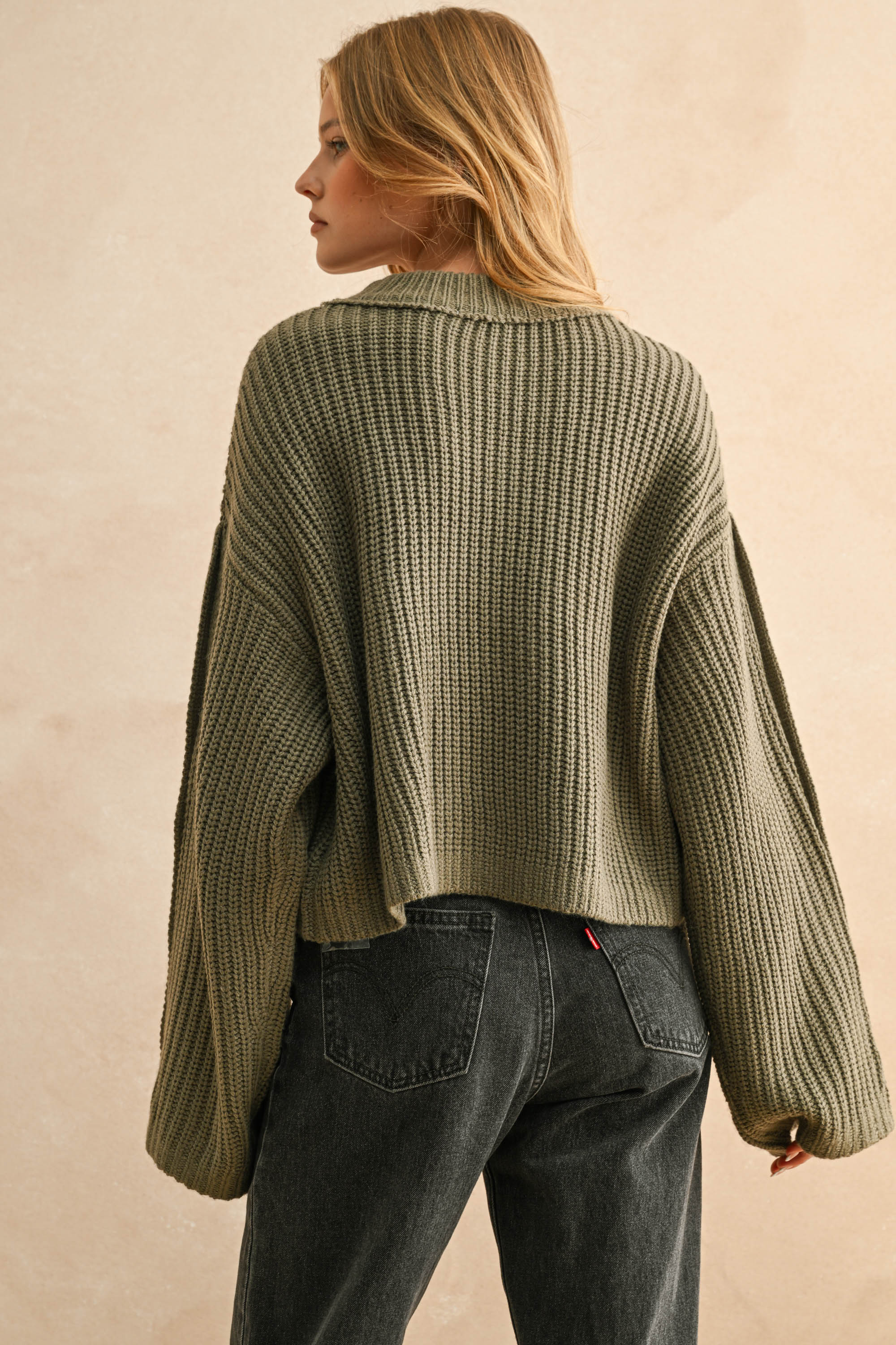 Wide Neck Long Sleeve Sweater Top - olive, womens sweater collection