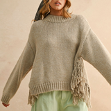 Fringe Bottom Detail Sweater - stone, womens sweater collection