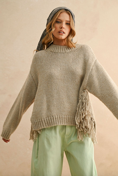 Fringe Bottom Detail Sweater - stone, womens sweater collection