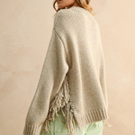 Fringe Bottom Detail Sweater - stone, womens sweater collection