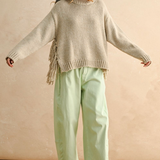 Fringe Bottom Detail Sweater - stone, womens sweater collection